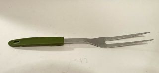 Vintage 11 Inch Stainless Steel 2 Prong Meat Carving Serving Fork Green Handle
