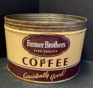 Vintage Farmers Brothers Coffee Tin 1 Lb Key Wind Can