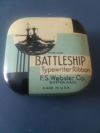 Battleship Typewriter Ribbon Advertising Tin F.  S.  Webster Co.  Boston Mass.