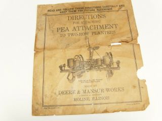 Rare Vintage John Deere And Mansur Pea Attachment Instructions
