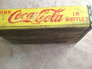 Vintage 1966 Coca - Cola Wooden Yellow Crate Carrier Box -
