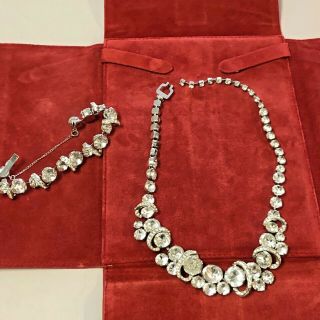 Vintage Eisenberg Ice Rhinestone Necklace With Matching Bracelet,  Signed