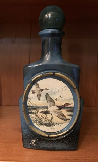 Vintage Jim Beam Empty Blue Decanter Bottle Canvasbacks Ducks J Lockhart