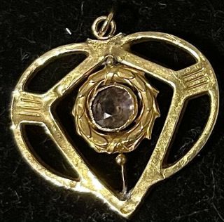 Edwardian 9ct Antique Gold Amethyst Stone Set Heart Shaped Drop Pendant