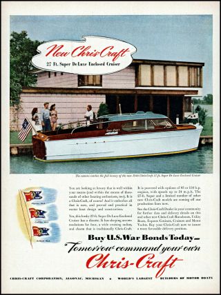 1945 Chris - Craft 1946 De Luxe Cruiser Boat Vintage Photo Print Ad Adl53