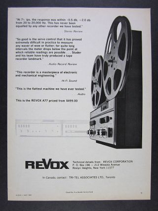 1969 Revox A77 Reel Tape Deck Photo Vintage Print Ad