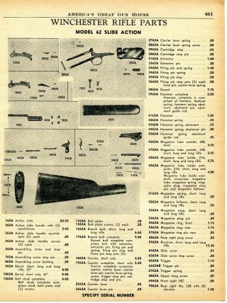 1956 Print Ad Of Winchester Model 62 Slide Action Rifle Parts List