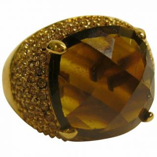 Vintage Signed Kjl Kenneth J Lane Large Amber Stone Jeweled Dome Ring Sz 10.  5