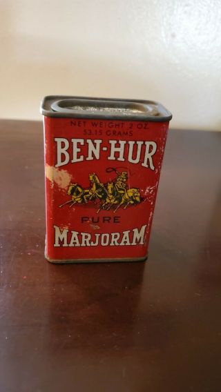 Vintage Ben Hur Marjoram 2 Oz Spice Tin,