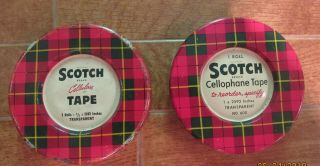 Collectible Vintage Scotch Brand Cellulose Tape Can Set Of 2 Plaid