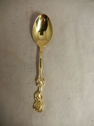Vintage Demitasse Baby Spoon Embossed Rose Pattern Golden Stainless Japan Hio