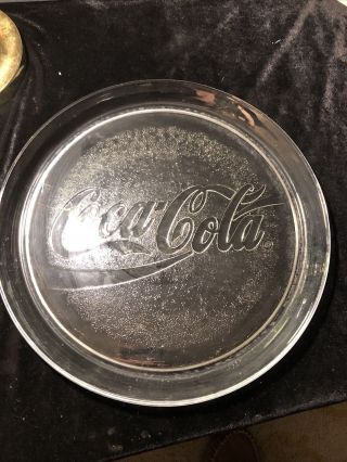 Coca - Cola Logo Round Clear Glass Serving Tray Platter Plate 13 Inch