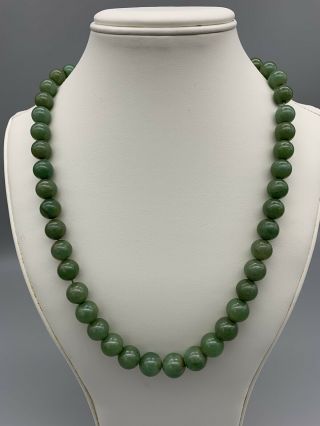 Vintage Graduated Celery Green Jade Beaded Necklace 14k Clasp 22 "