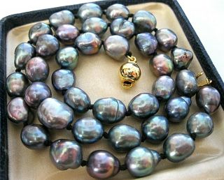 Vintage Style Real Baroque Rainbow Black Fresh Water Cultured Pearl Necklace