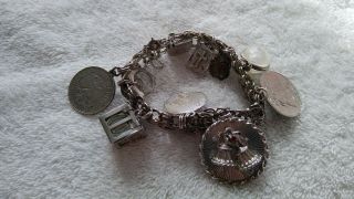 Vintage Sterling Silver Charm Bracelet Christmas Indian Bible Coin 58.  5 Grams