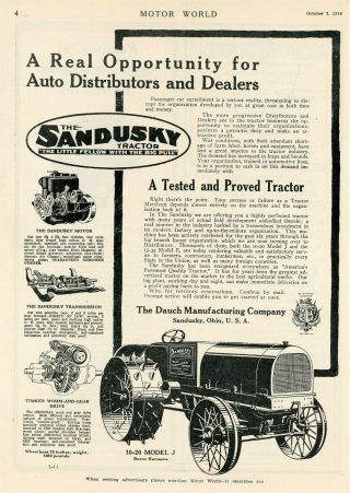 1918 Sandusky Tractor Full Page Ad.  Dauch Mfg.  Co. ,  Sandusky,  Oh