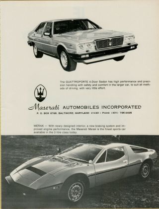 1980 Maserati Quattroporte 4 Door Sedan Merak Finest Sports Car Vintage Print Ad