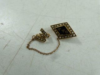 Antique 10k Solid Yellow Gold Sorority Seed Pearl Alpha Delta Phi Lapel Pin Set