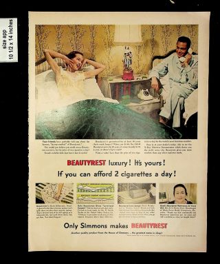 1950 Beautyrest Simmons Mattress Vintage Print Ad 9952