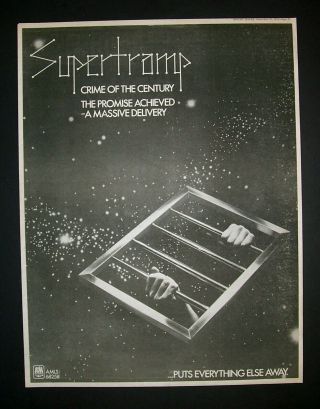 Supertramp Crime Of The Century 1974 Poster Type Ad,  Promo Advert