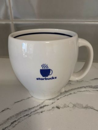 Starbucks Barista 2003 Abbey Blue Steaming Cup Logo 14 Oz White Coffee Tea Mug