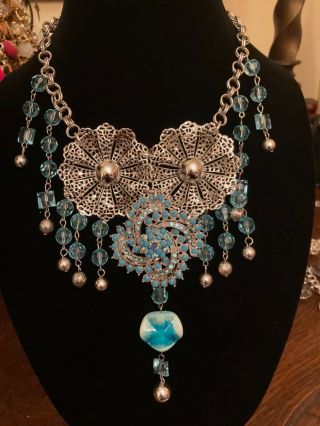 Sarah Coventry Flowers & Beaded Statement Necklace - Repurposed - Ooak