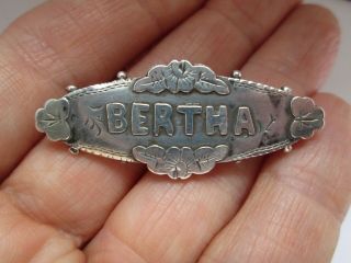 Antique Victorian Hallmarked Ajc Chester Silver Bertha Name Love Brooch Pin