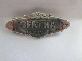 Antique Victorian Hallmarked AJC Chester Silver BERTHA Name Love Brooch Pin 2