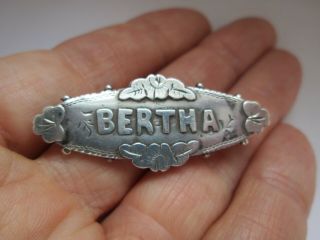 Antique Victorian Hallmarked AJC Chester Silver BERTHA Name Love Brooch Pin 3