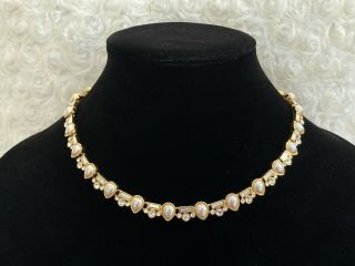 Vintage 1980s Monet Runway Style Necklace Crystal & Faux Pearl
