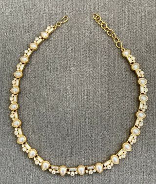 Vintage 1980s Monet Runway Style Necklace Crystal & Faux Pearl 2