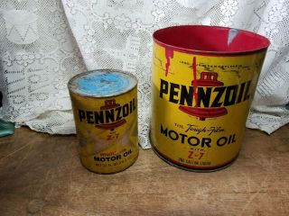 Vintage Pennzoil Motor Oil Gallon & Quart Tin Cans Empty