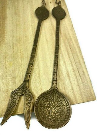 Indian Copper Fork Spoon Antique Brass Collectible Vintage Handmade Decoration