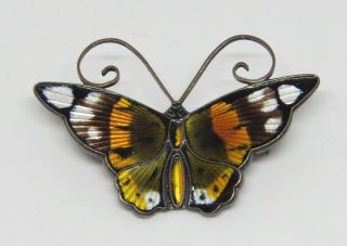 Vintage David Andersen Norway Sterling Enamel Guilloche Butterfly Brooch