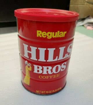 Vintage Early 1990s Hills Brothers Coffee Can Tin Full 16 Oz