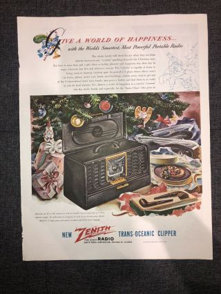 1940s Vintage Christmas Ad For Zenith Trans Oceanic Clipper Short Wave Radio
