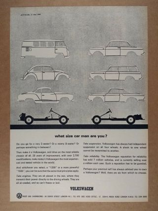 1964 Vw Volkswagen 1200 1500 Beetle Bus Karmann Ghia Vintage Print Ad