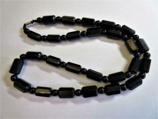 Antique Victorian Carved Whitby Jet 30 " Long Mourning Necklace - Vgc,  Restrung