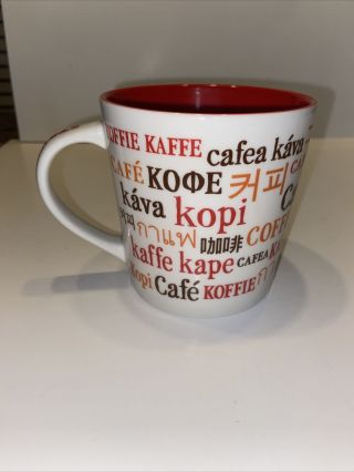 2008 16oz Starbucks White Coffee Cup Mug W/ Coffee In Different Languages