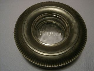 Vintage Firestone Tire Ashtray Embossed Glass Deluxe Champion Tubeless No Res.
