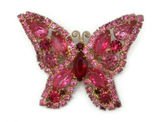 Vintage Weiss Pink Rhinestone Butterfly Brooch Pin
