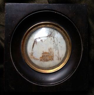 Antique Mourning Hair Art Picture Memento Mori House In Snow Trees Miniature