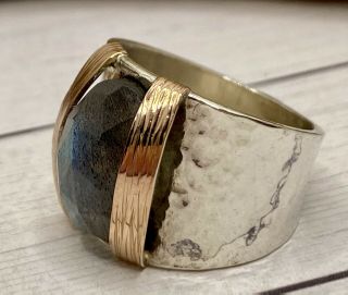 Vintage Sterling Silver And 14k Gold Designer Ring Sampson Sz 7 Stone 2