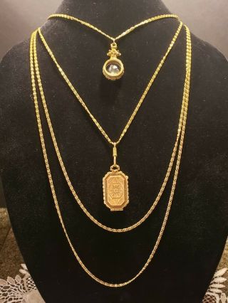 Goldette Triple Strand Necklace With Locket And Cut Glass Final 22 " - 40 "