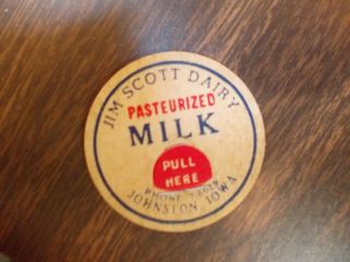 Jim Scott Dairy Milk Cap (insert) Johnston,  Iowa.  Please Look This Vintage Item