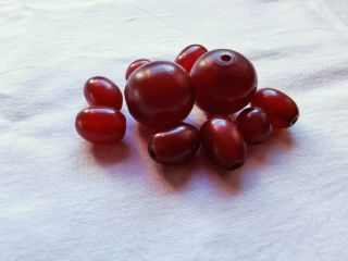 Antique Cherry Amber Bakelite Beads Loose Beads Joblot X 10 Graduated 18g