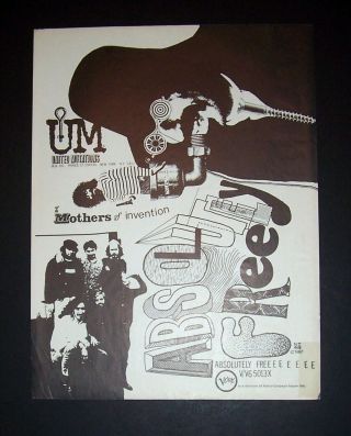 Frank Zappa & The Mothers Absolutely 1967 Small Poster Type Ad,  Advert