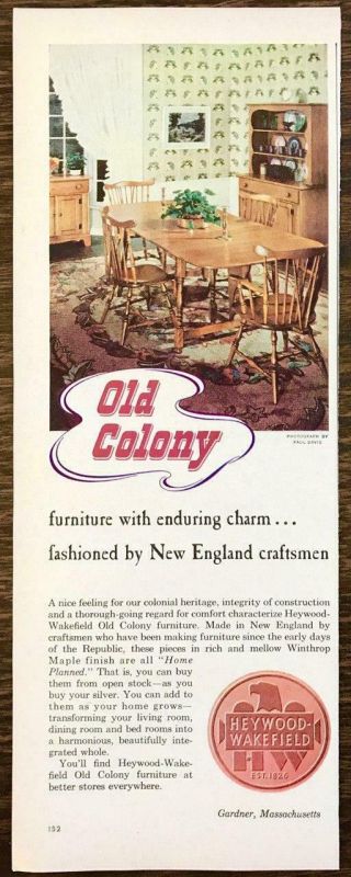 1948 Heywood Wakefield Furniture Gardner Ma Print Ad Old Colony Dining Set