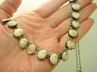 Antique Silver Claw Set Riviere Necklace Marine Mother Of Pearl 15 1/2 "
