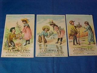 3 - 19thc Victorian Era Trade Cards For L.  A.  Campbell Art Store In Ithaca Ny